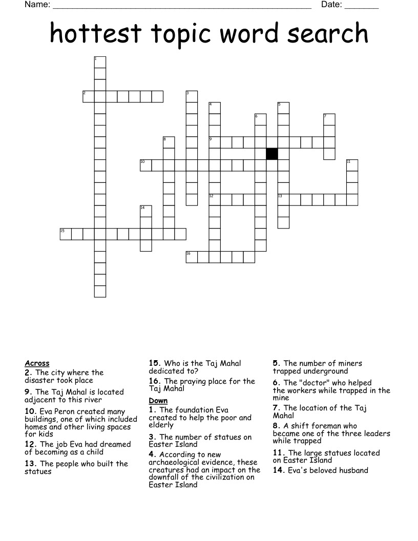 hottest topic word search Crossword