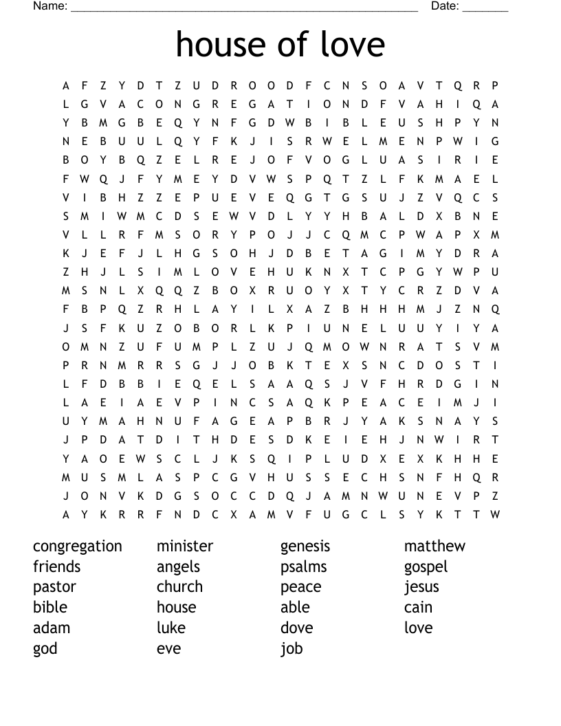 house of love Word Search