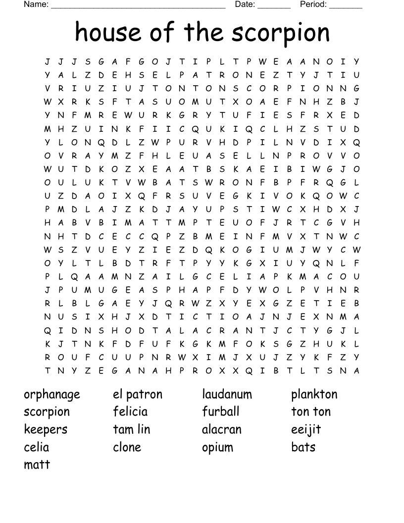 house of the scorpion  Word Search