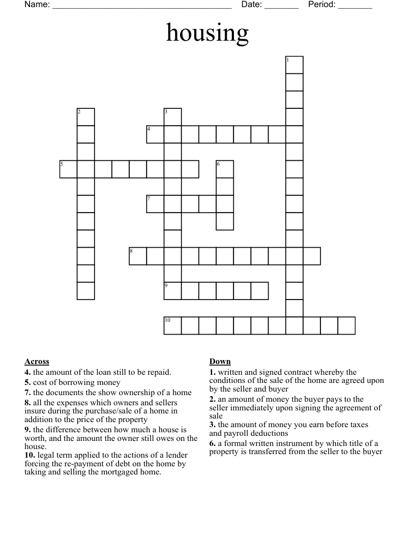 housing  Crossword