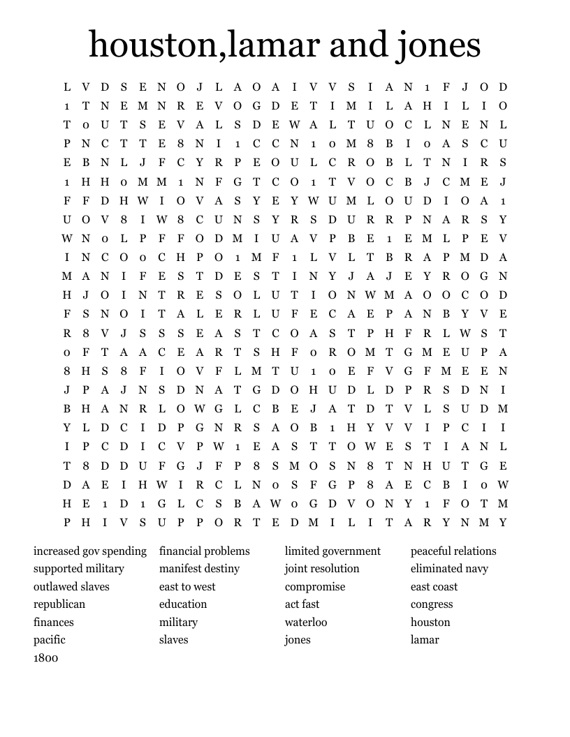 houston,lamar and jones Word Search