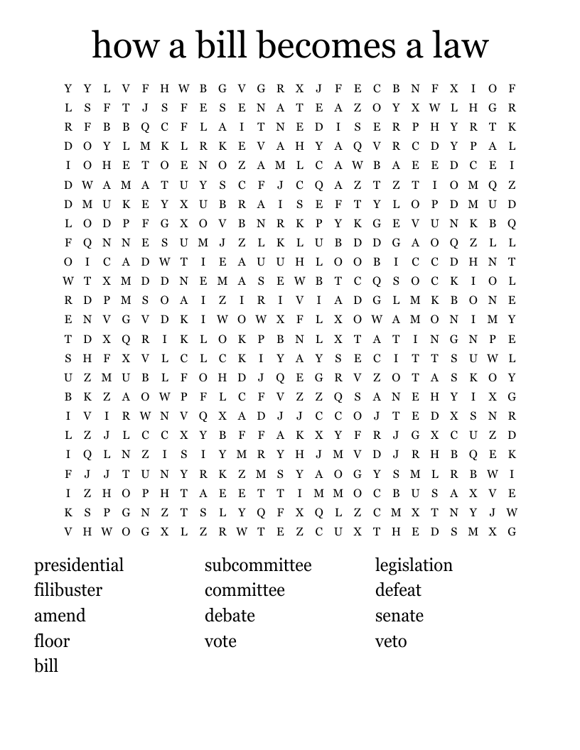 how a bill becomes a law Word Search