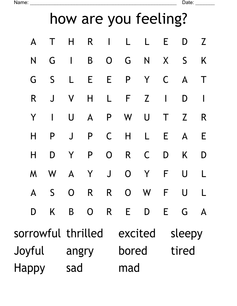 how are you feeling? Word Search