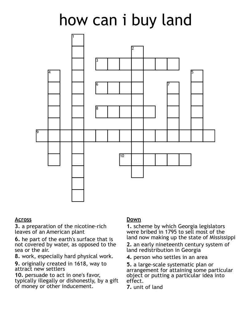 how can i buy land Crossword