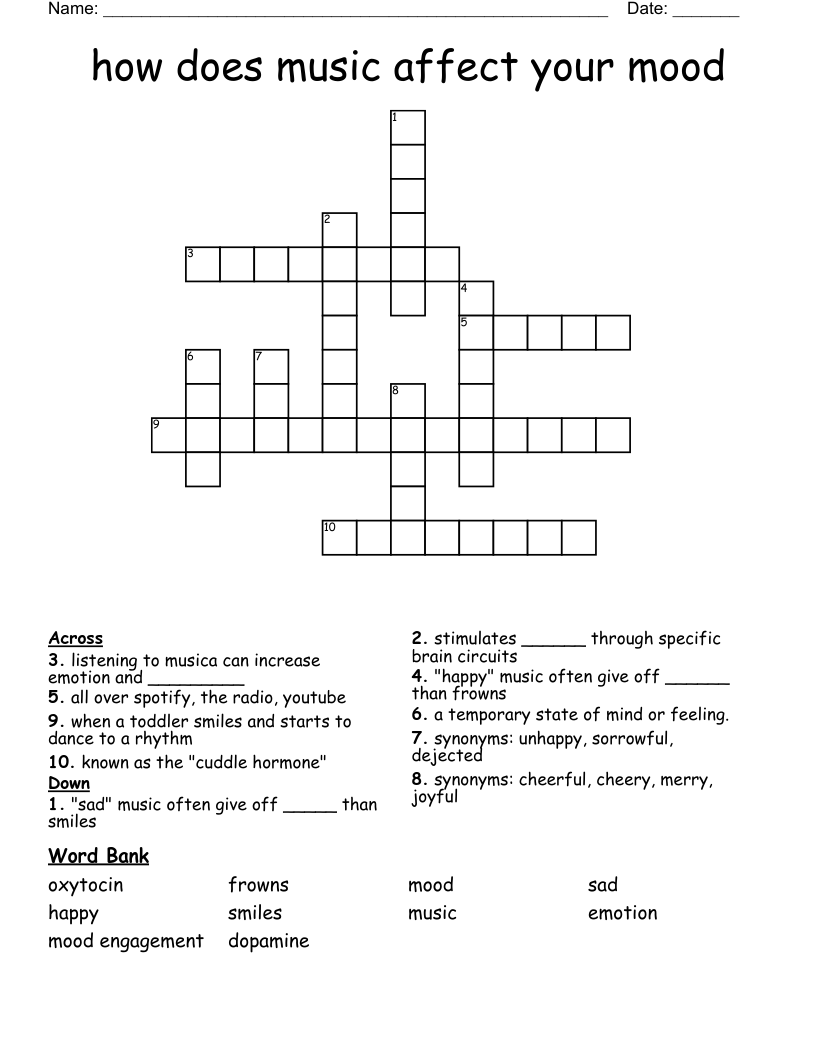 how does music affect your mood  Crossword