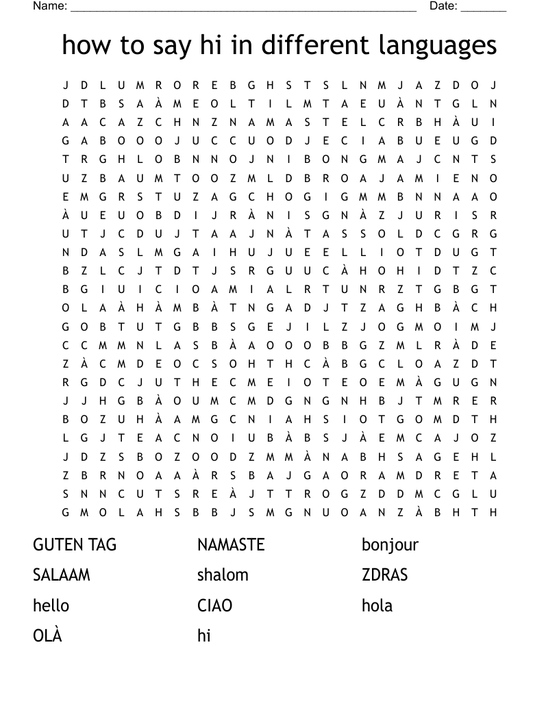 how to say hi in different languages  Word Search