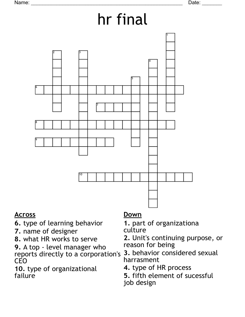 hr final Crossword