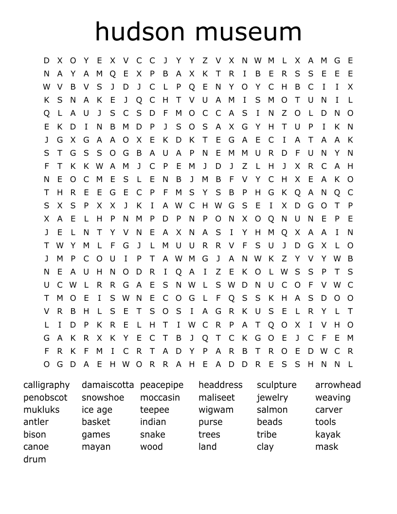 hudson museum Word Search