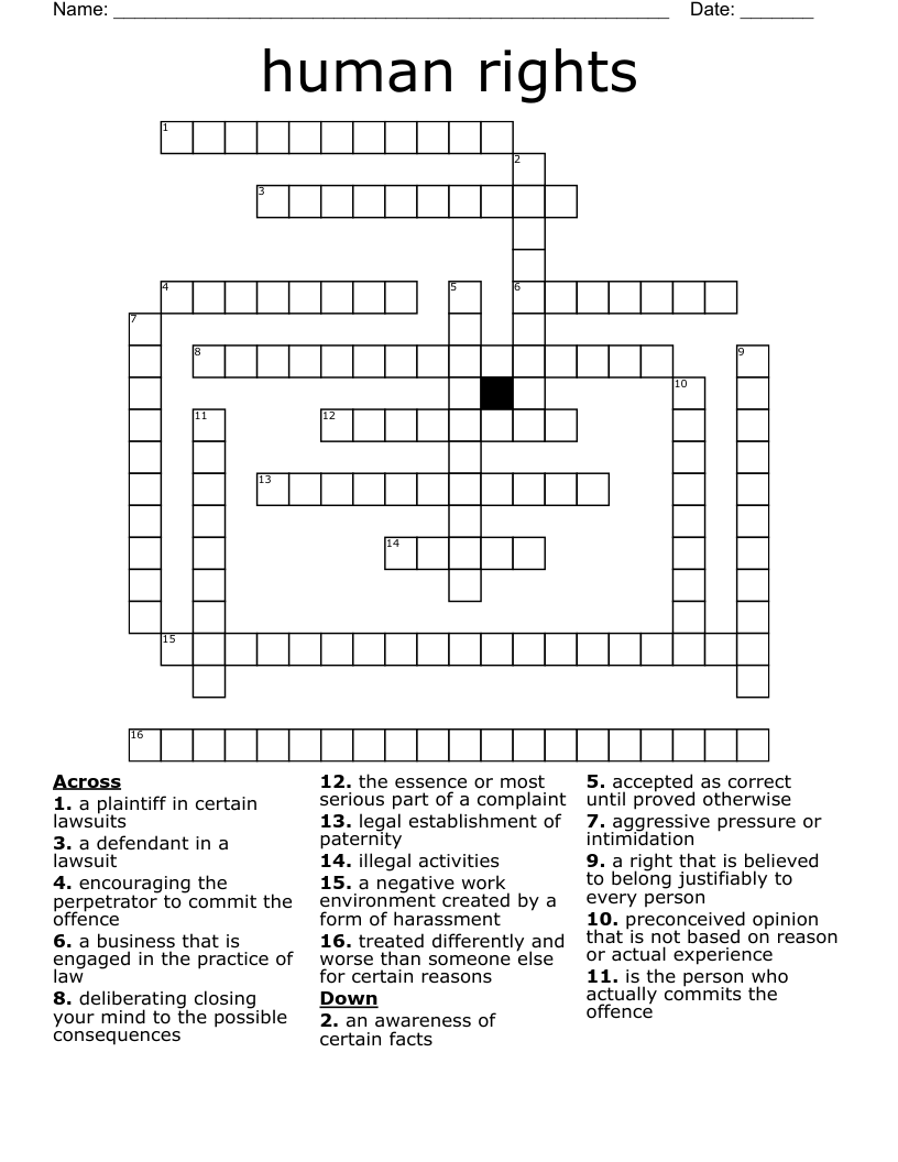 human rights Crossword
