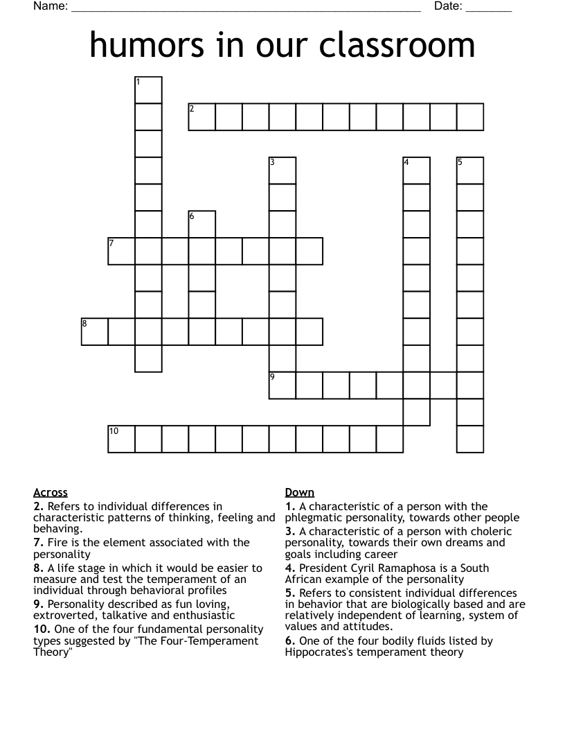 humors in our classroom Crossword