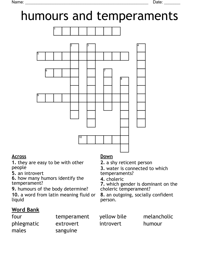 humours and temperaments Crossword
