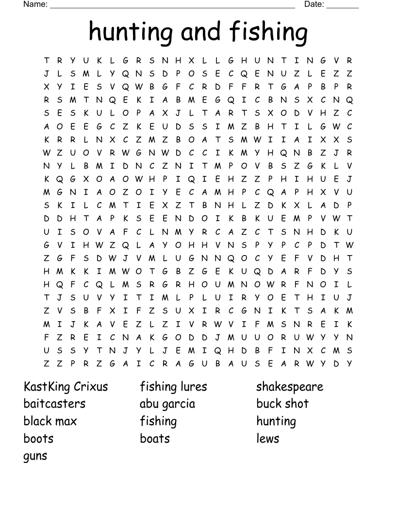 hunting and fishing Word Search