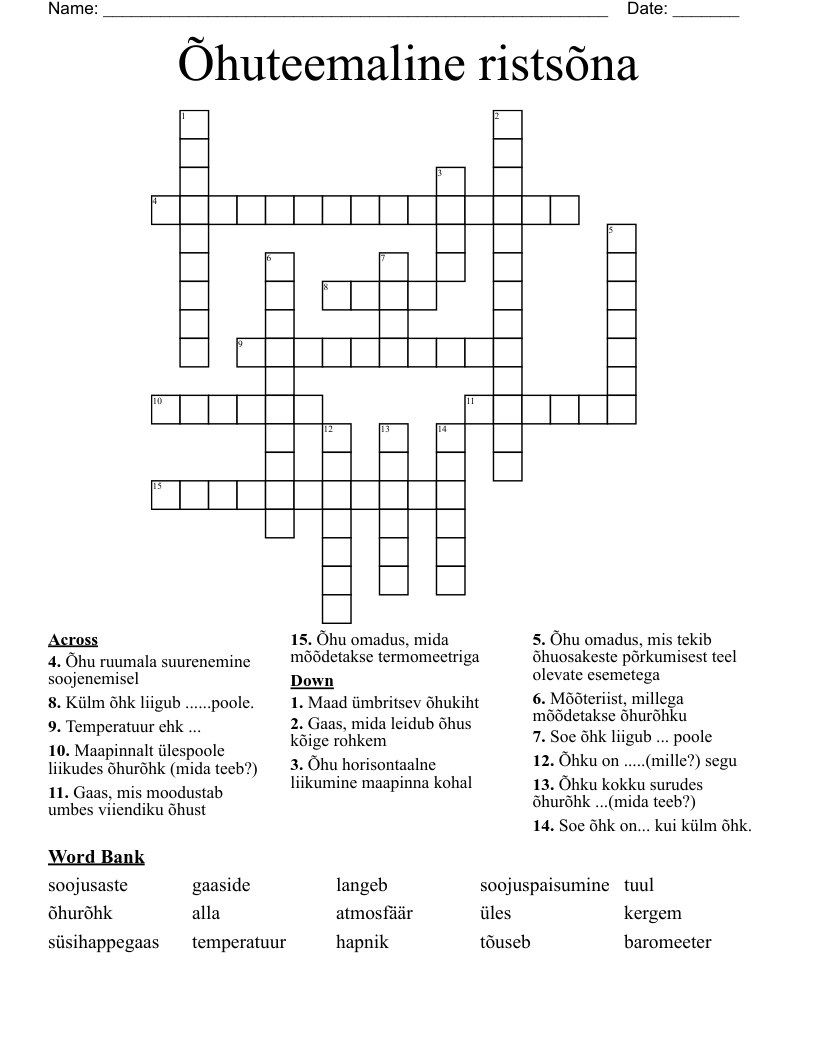 Õhuteemaline ristsõna Crossword
