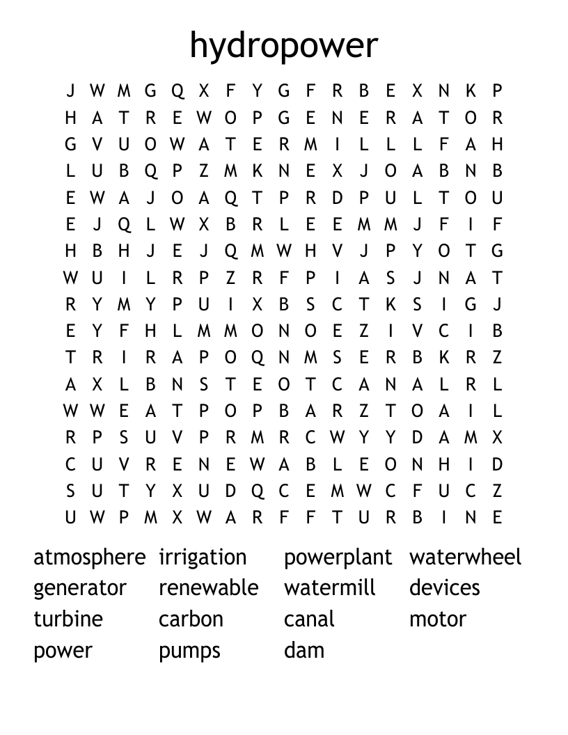 hydropower Word Search