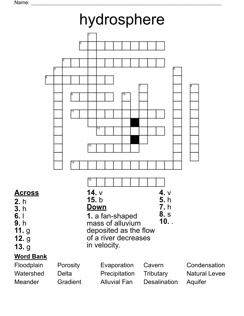 hydrosphere Crossword