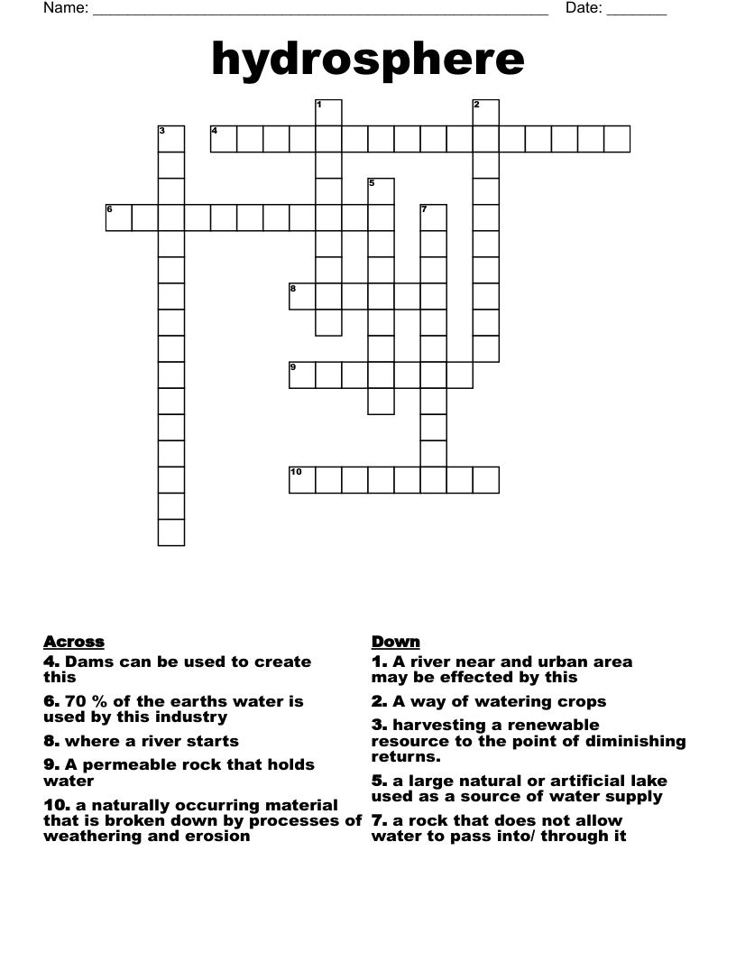 hydrosphere Crossword
