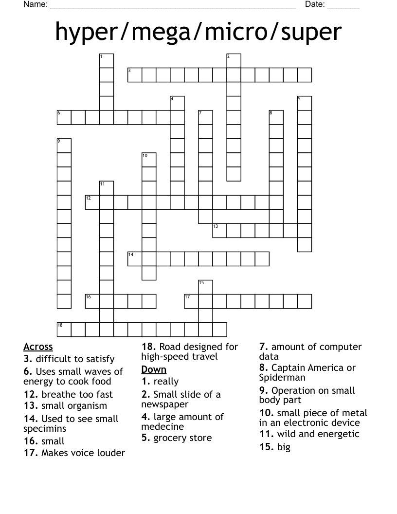hyper/mega/micro/super Crossword