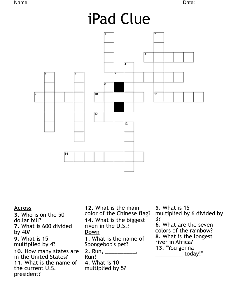 iPad Clue Crossword
