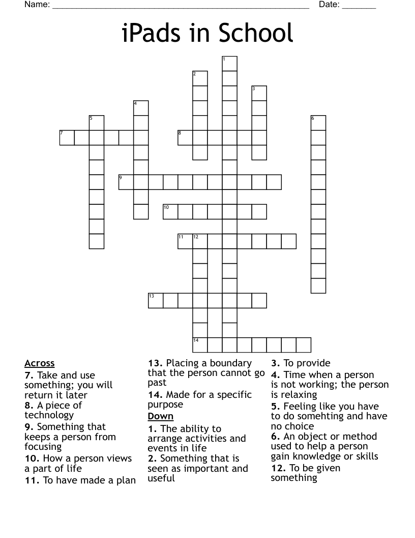 iPads in School Crossword