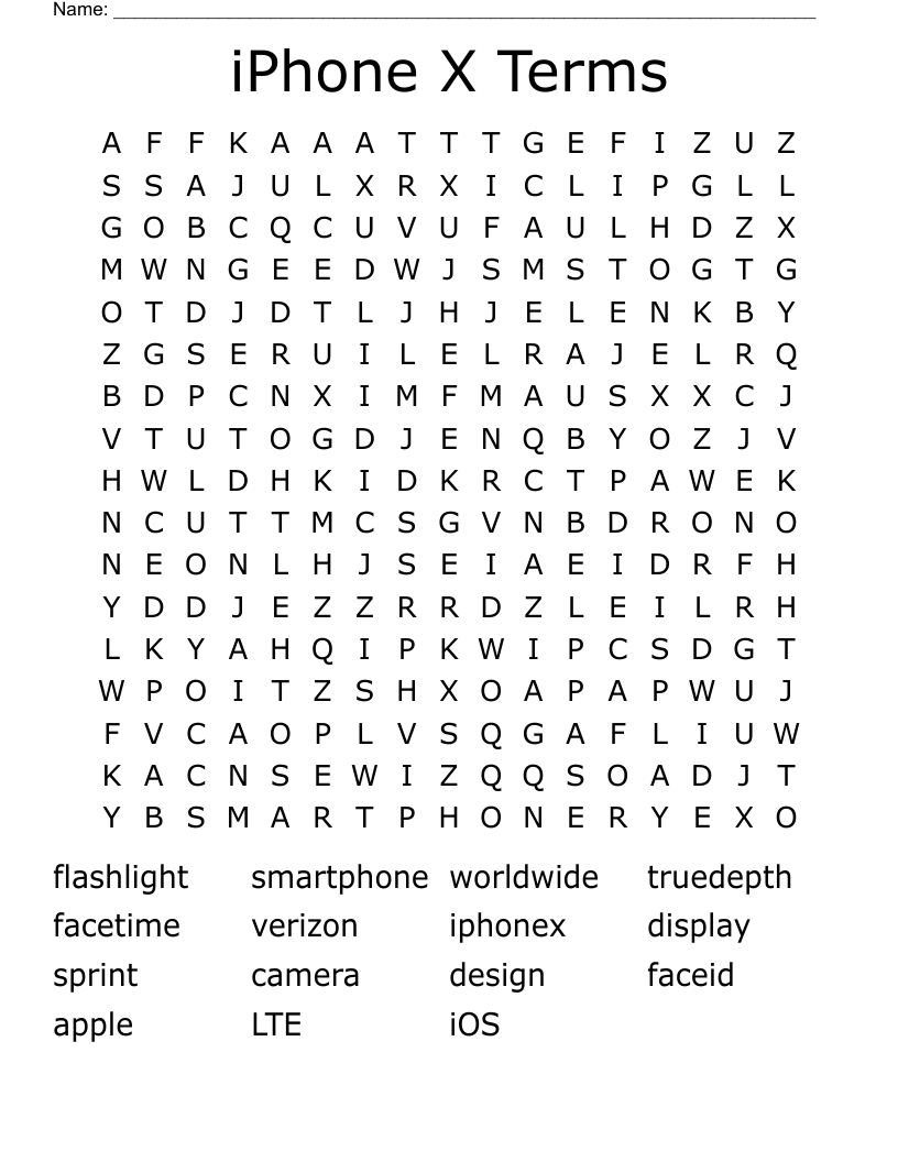 iPhone X Terms Word Search