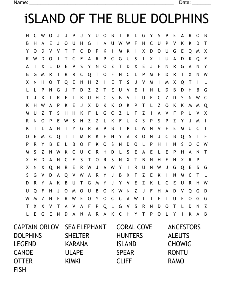 iSLAND OF THE BLUE DOLPHINS Word Search