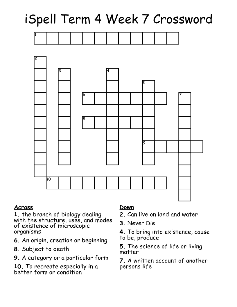 iSpell Term 4 Week 7 Crossword