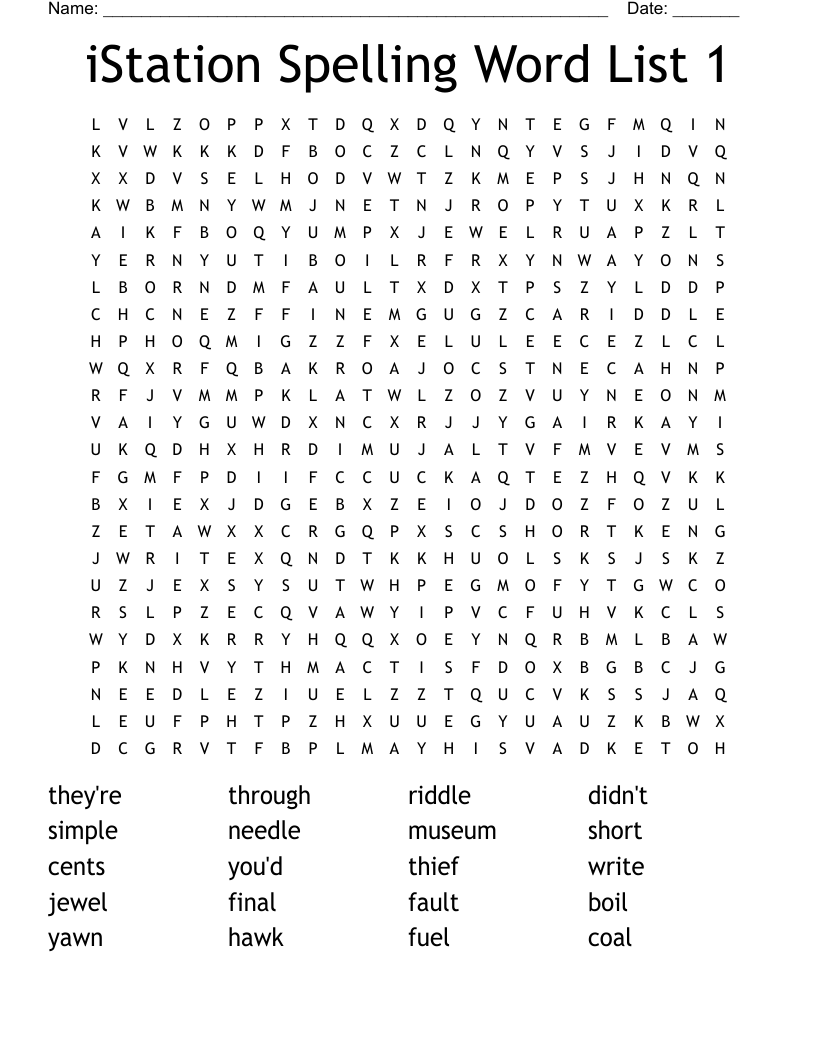 iStation Spelling Word List 1 Word Search