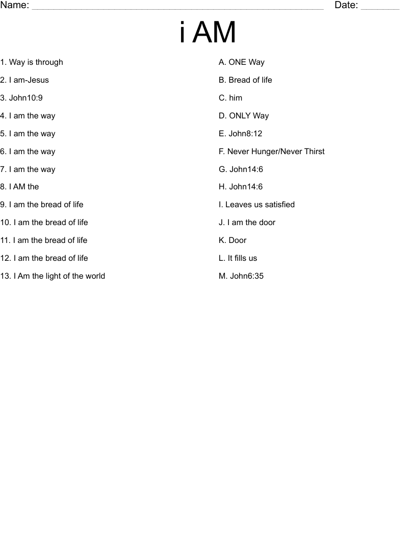 i AM Worksheet
