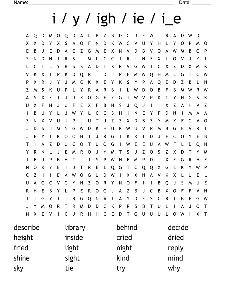 i / y / igh / ie / i_e Word Search