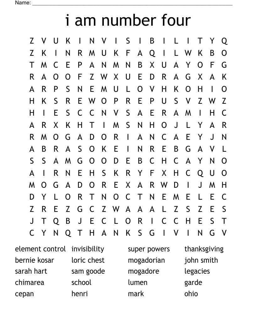 i am number four Word Search