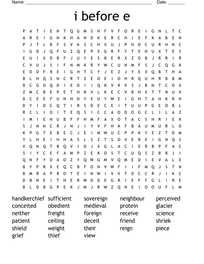 i before e Word Search