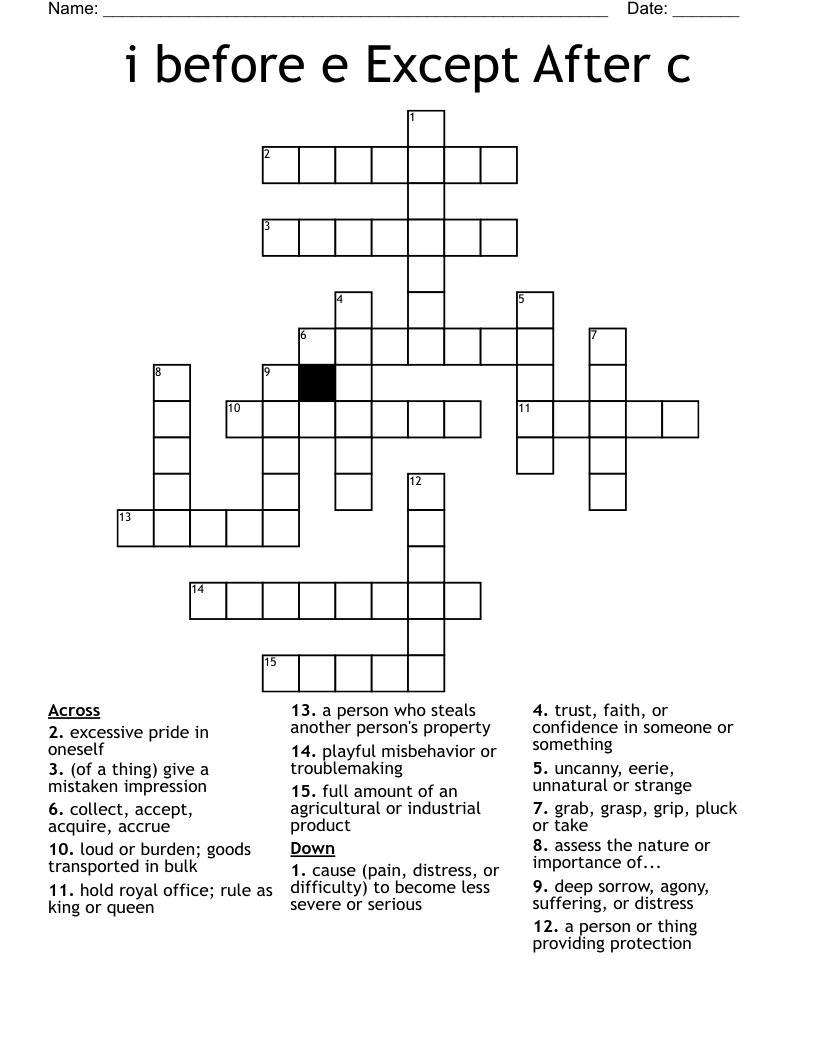 i before e Except After c Crossword