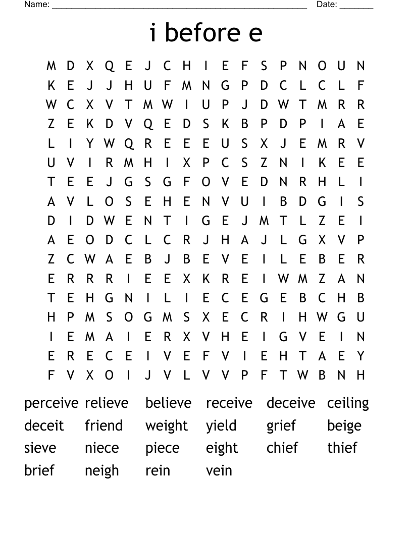 i before e  Word Search