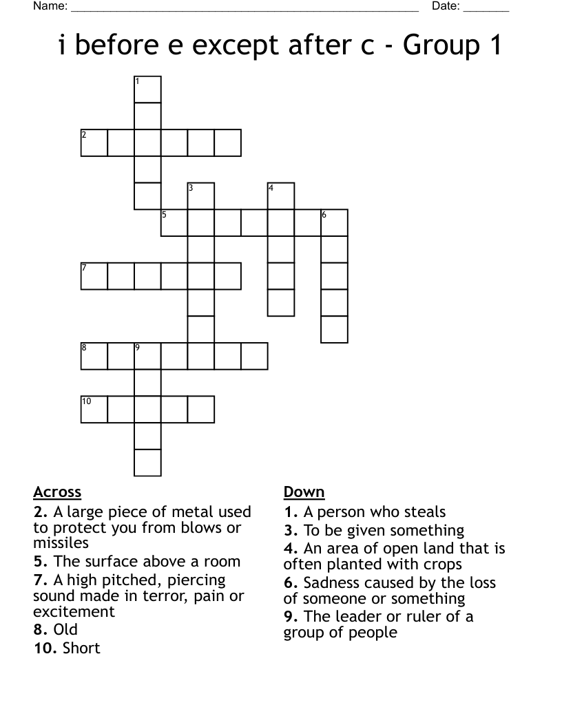 i before e except after c - Group 1 Crossword