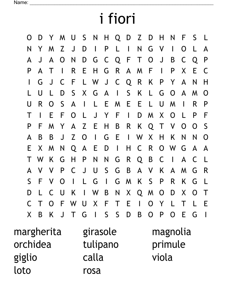 i fiori Word Search