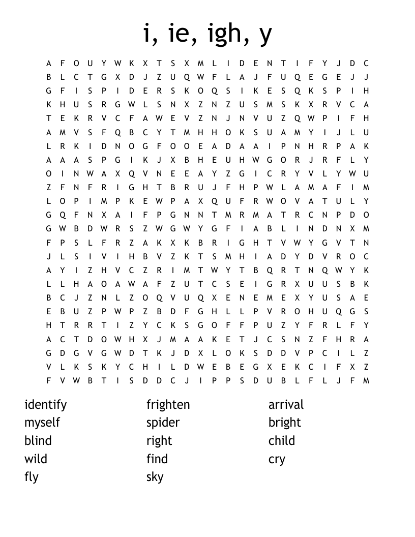 i, ie, igh, y Word Search