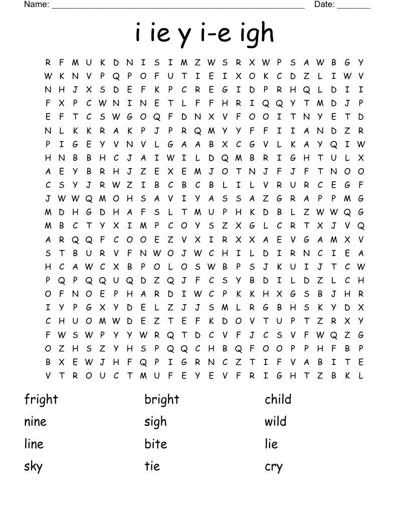 i ie y i-e igh Word Search