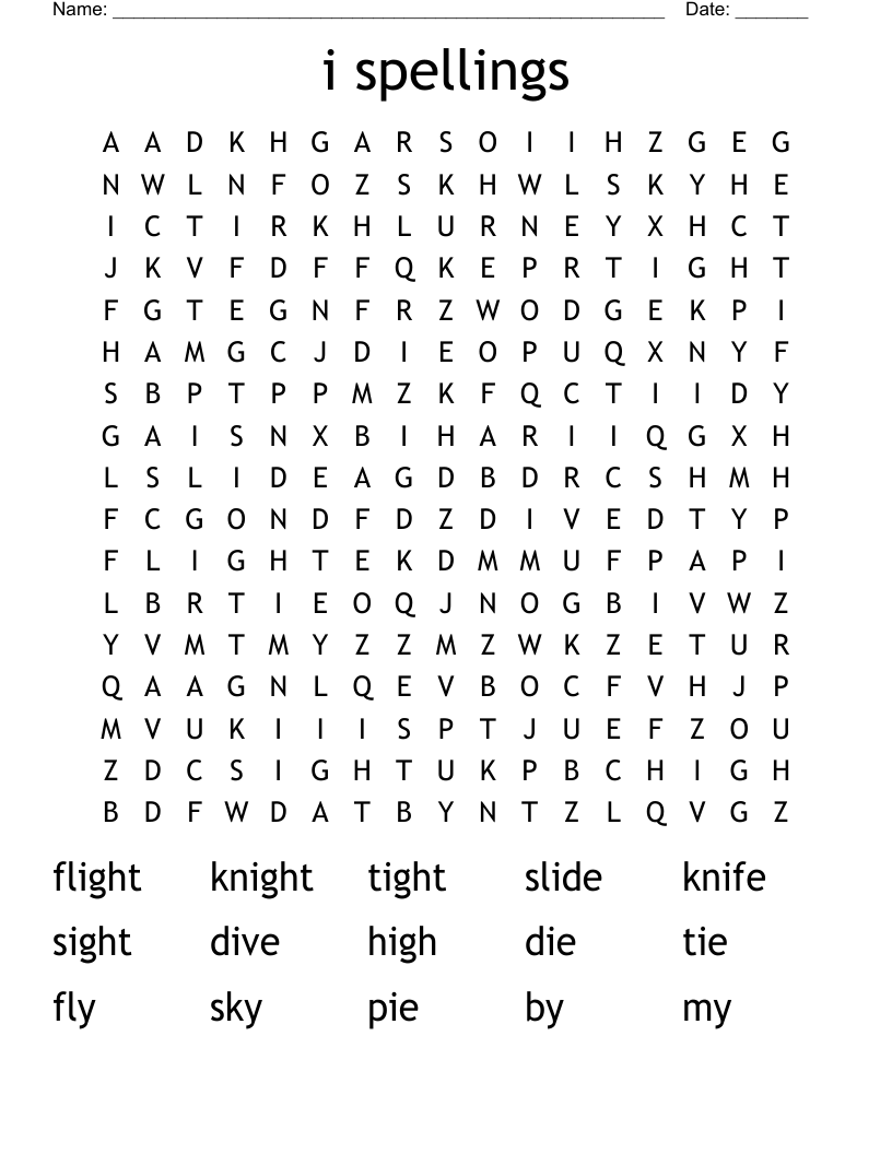 i spellings Word Search