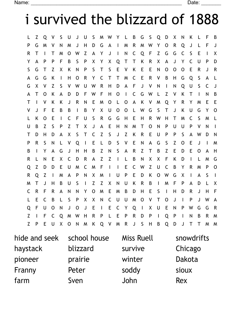 i survived the blizzard of 1888 Word Search