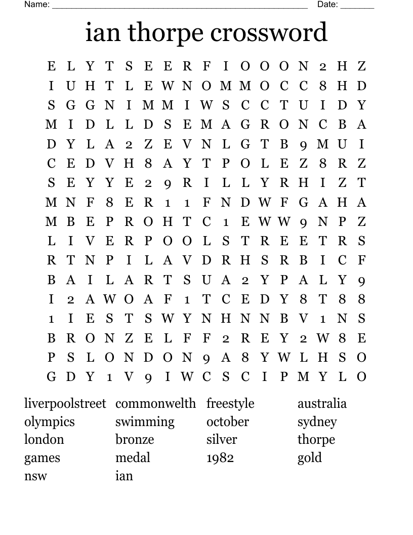 ian thorpe crossword Word Search