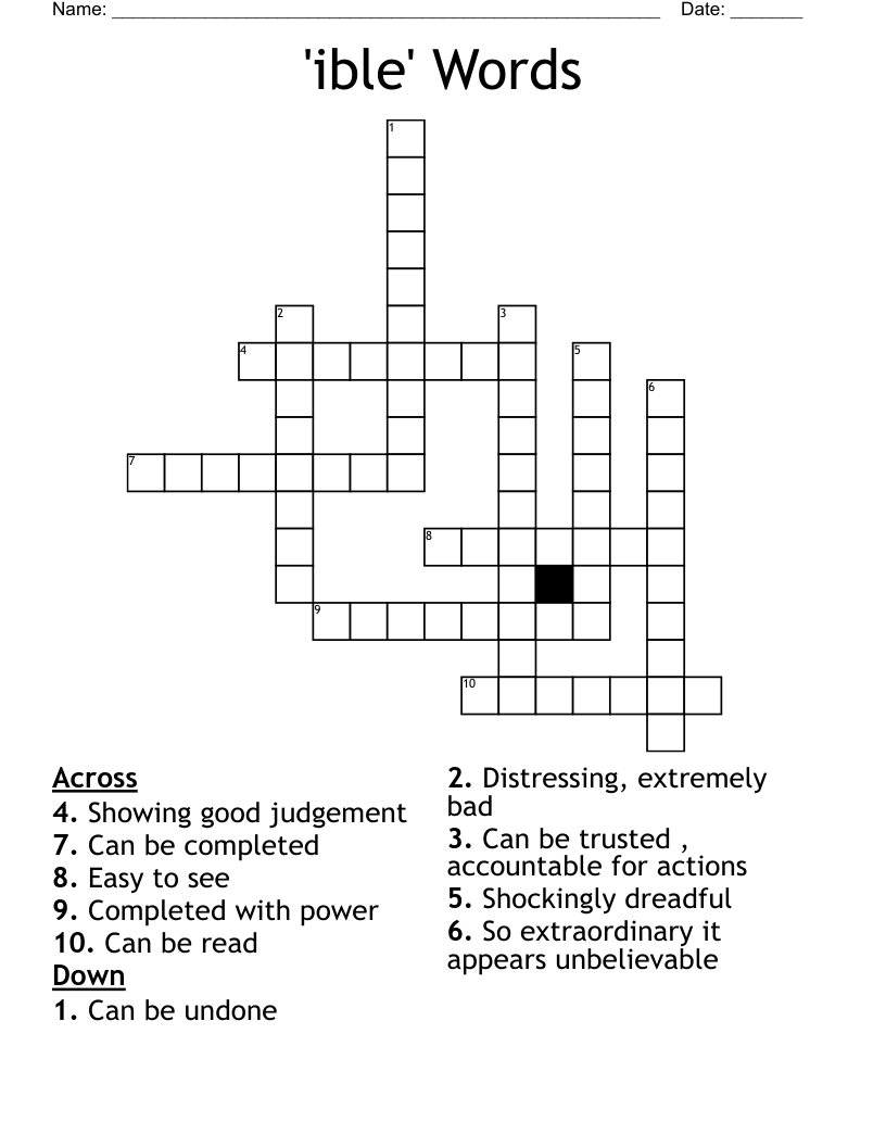'ible' Words Crossword