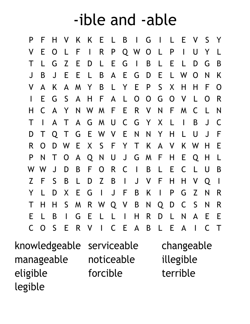 -ible and -able Word Search
