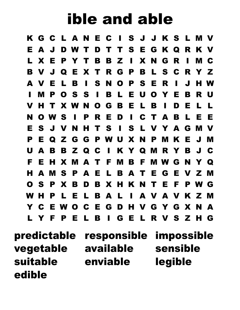 ible and able Word Search