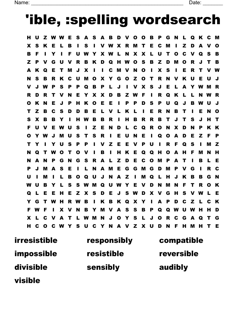 'ible, :spelling wordsearch