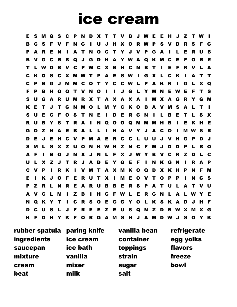 ice cream Word Search