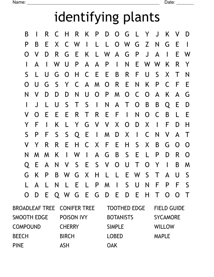identifying plants Word Search