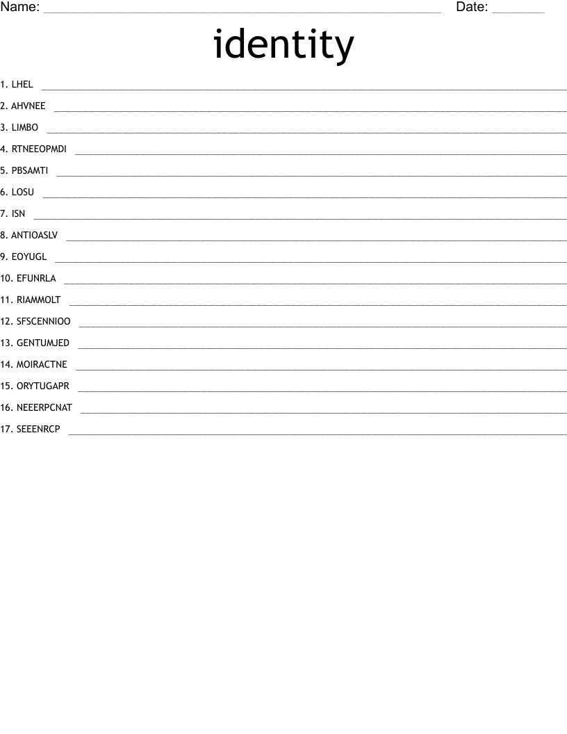 identity Word Scramble