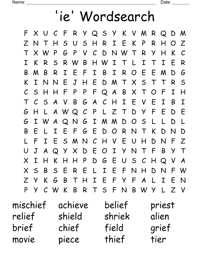 'ie' Wordsearch