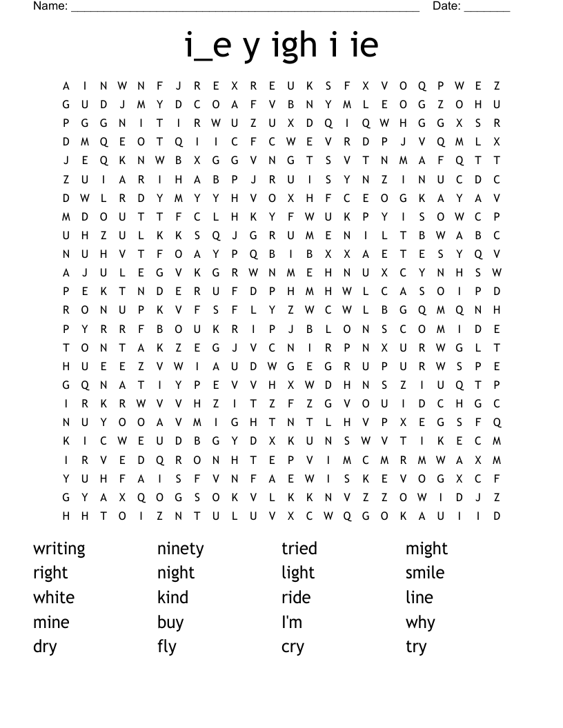 i_e  y  igh  i  ie Word Search