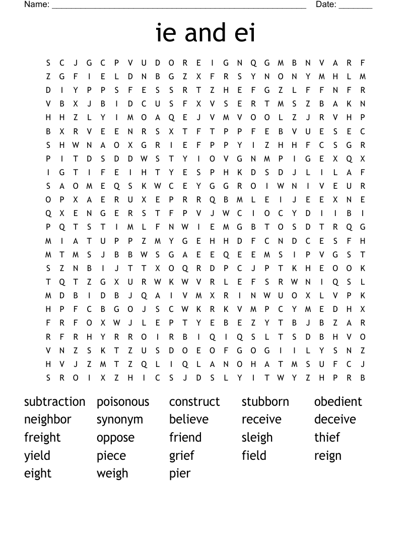 ie and ei Word Search